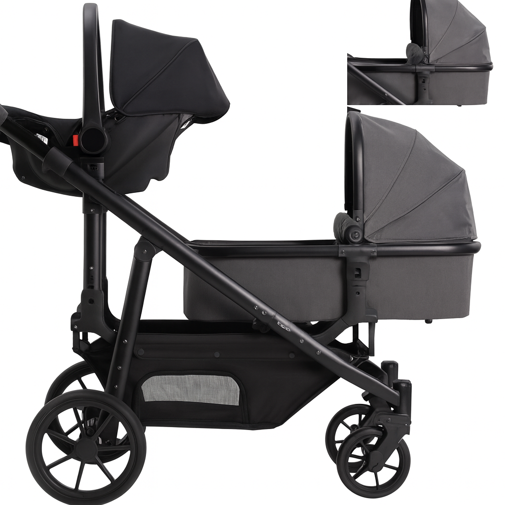 Poussette Double 3 en 1 Évolutive, Confort Bébé de 0 à 3 Ans