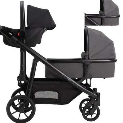 Poussette Double 3 en 1 Évolutive, Confort Bébé de 0 à 3 Ans
