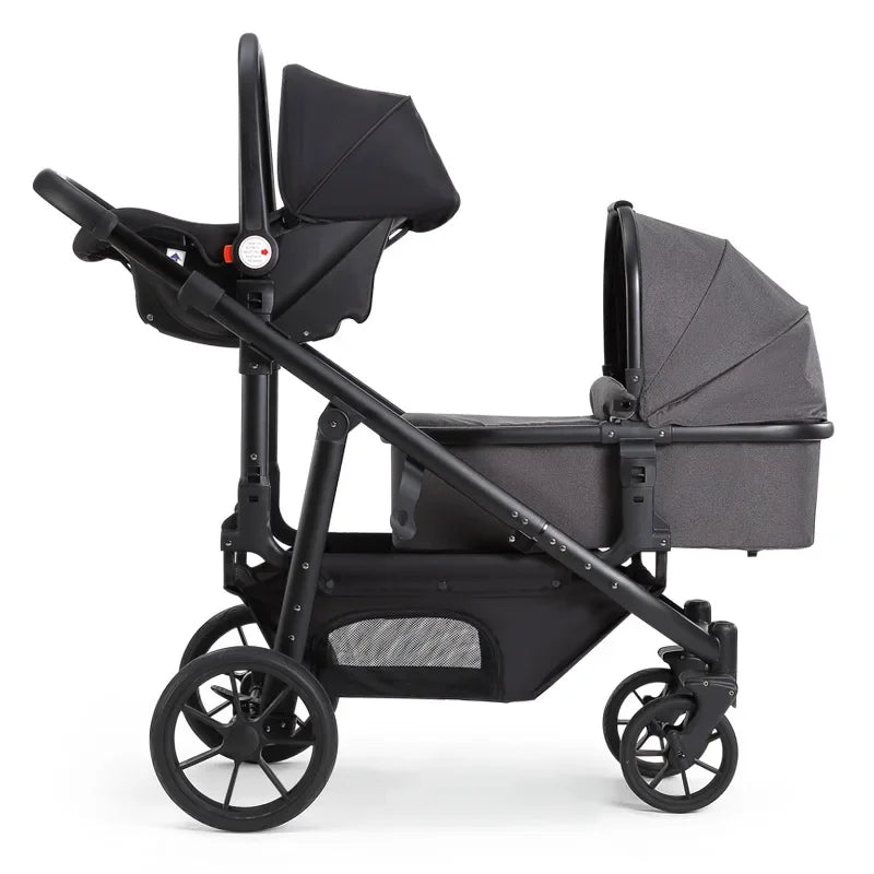 Poussette Double 3 en 1 Évolutive, Confort Bébé de 0 à 3 Ans