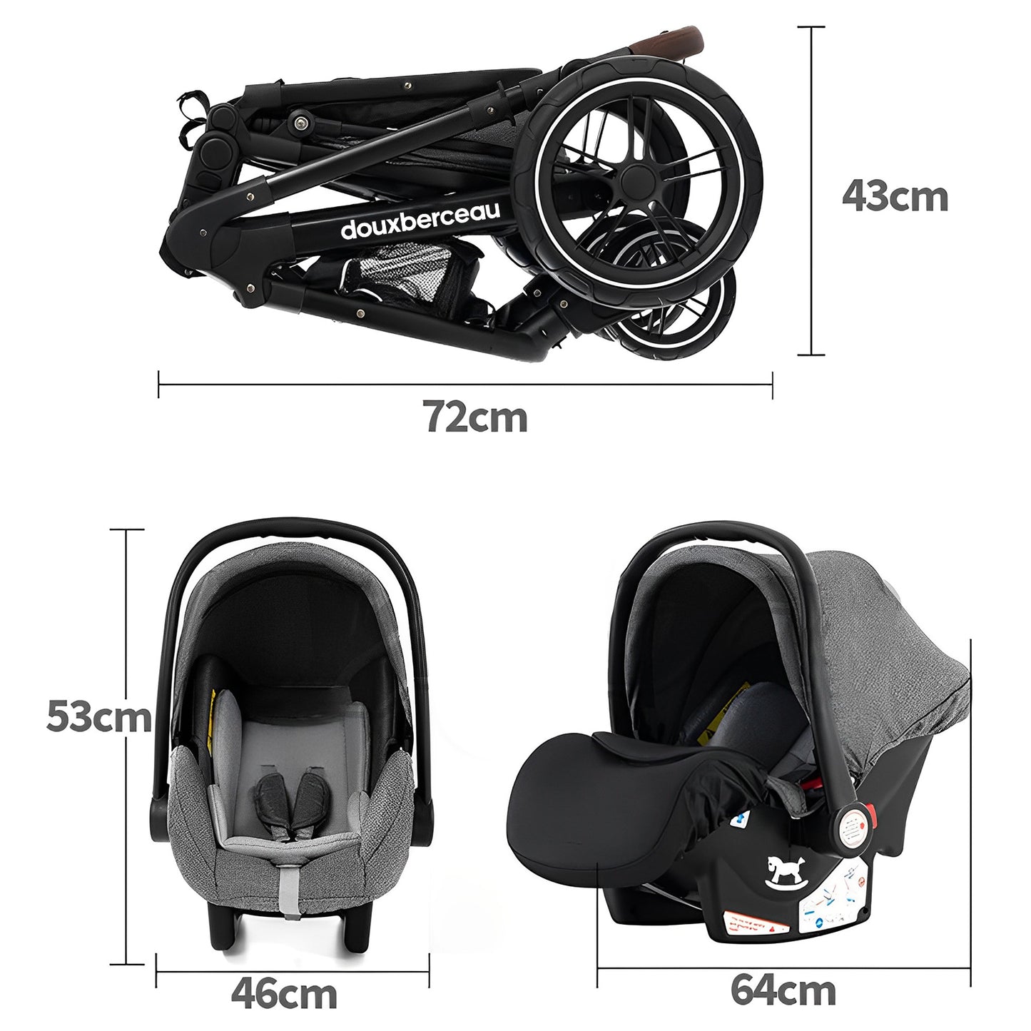 Poussette Bébé Confort 3 en 1, Évolutif de 0 à 3 Ans