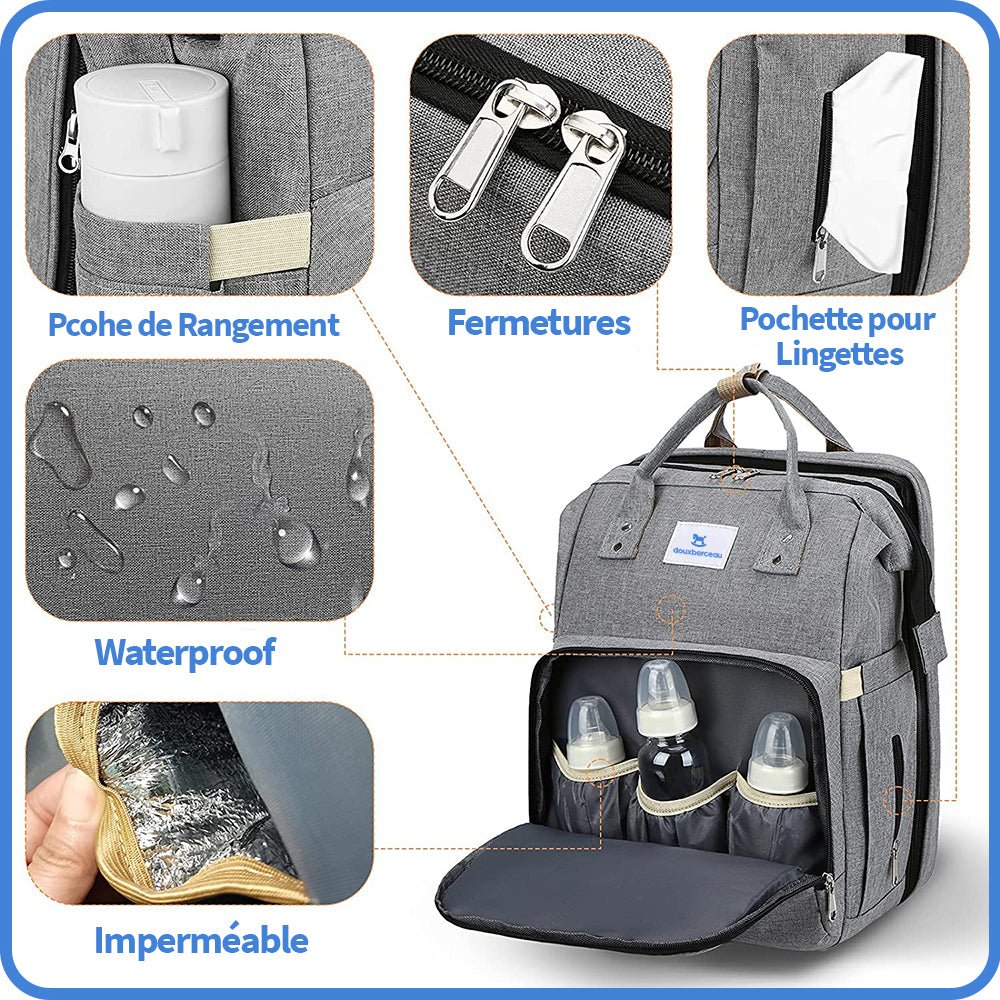 Sac à Langer 3 en 1 : Lit Bébé Portable et Chargeur intégré - Doux Berceau